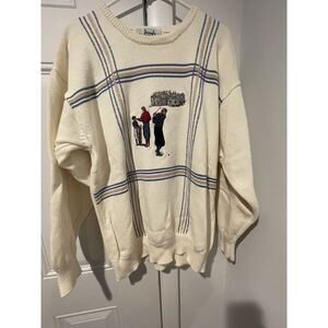 Vintage Pringle Of Scotland Men's Cotton‎ Sweater Hand Intarsia Size M Golf